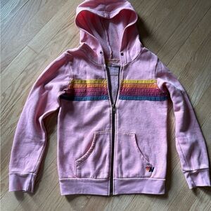 Girls' Pink Hooded Aviator Nation Sweatshirt with Rainbow Stripes